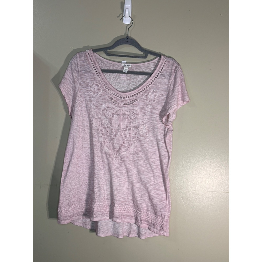 Tribal Jeans Pink Embroidered Slub Knit Cotton Top 65100-1191 L